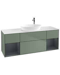 Villeroy und Boch Finion Waschtischunterschrank G981HGGM 160cm, Abdeckplatte white matt, Emotion, Regale Midnight matt lacquer, Olive Matt Lacquer
