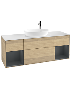 Villeroy und Boch Finion Villeroy und Boch G981HGPC 160cm, plaque de finition blanc mat, Emotion, étagères Laque mat minuit, Oak Veneer