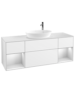 Villeroy und Boch Finion Villeroy und Boch G981MTGF 160cm, plaque de recouvrement blanc mat, Emotion, étagères laqué blanc mat, laqué blanc brillant