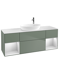 Villeroy und Boch Finion Villeroy und Boch G981MTGM 160cm, plaque de recouvrement blanc mat, Emotion, étagères laqué blanc mat, Olive Matt Lacquer