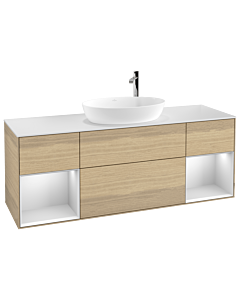Villeroy und Boch Finion Villeroy und Boch G981MTPC 160cm, plaque de recouvrement blanc mat, Emotion, étagères laqué blanc mat, Oak Veneer