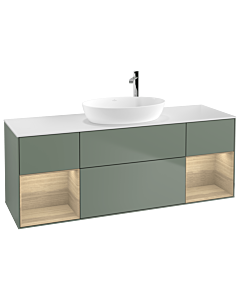 Villeroy und Boch Finion Waschtischunterschrank G981PCGM 160cm, Abdeckplatte white matt, Emotion, Regale Oak Veneer, Olive Matt Lacquer