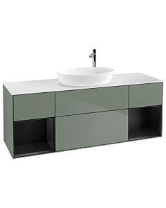 Villeroy und Boch Finion Waschtischunterschrank G981PDGM 160cm, Abdeckplatte white matt, Emotion, Regale Black matt lacquer, Olive Matt Lacquer