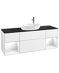 Villeroy und Boch Finion Waschtischunterschrank G982GFGF 160cm, Abdeckplatte black matt, Emotion, Regale Glossy white lacquer, Glossy white lacquer