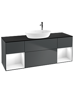 Villeroy und Boch Finion Waschtischunterschrank G982GFHG 160cm, Abdeckplatte black matt, Emotion, Regale Glossy white lacquer, Midnight Blue Matt Lacquer