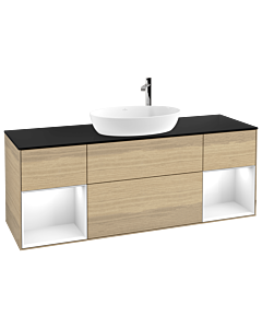 Villeroy und Boch Finion Villeroy und Boch G982GFPC 160cm, plaque de recouvrement noir mat, Emotion, étagères Laque blanche brillante, Oak Veneer