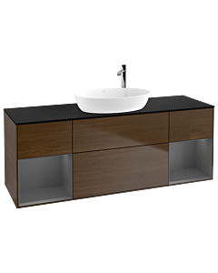 Villeroy und Boch Finion Villeroy und Boch G982GKGN 160cm, plaque de finition noir mat, Emotion, étagères laqué mat anthracite, placage noyer