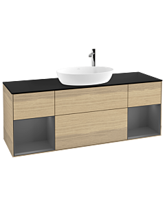 Villeroy und Boch Finion Waschtischunterschrank G982GKPC 160cm, Abdeckplatte black matt, Emotion, Regale Anthracite matt lacquer, Oak Veneer