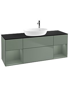 Villeroy und Boch Finion Waschtischunterschrank G982GMGM 160cm, Abdeckplatte black matt, Emotion, Regale Olive matt lacquer, Olive Matt Lacquer