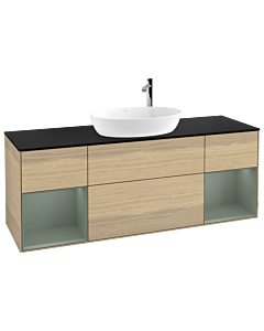 Villeroy und Boch Finion Villeroy und Boch G982GMPC 160cm, plaque de finition noir mat, Emotion, étagères olive laqué mat, Oak Veneer