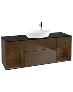 Villeroy und Boch Finion Waschtischunterschrank G982GNGN 160cm, Abdeckplatte black matt, Emotion, Regale Walnut Veneer, Walnut veneer