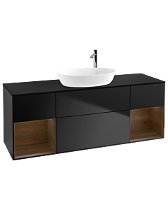Villeroy und Boch Finion Villeroy und Boch G982GNPD 160cm, plaque de recouvrement noir mat, Emotion, étagères Walnut Veneer , laqué noir mat