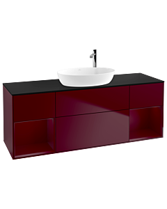 Villeroy und Boch Finion Waschtischunterschrank G982HBHB 160cm, Abdeckplatte black matt, Emotion, Regale Peony matt lacquer, Peony Matt