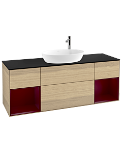 Villeroy und Boch Finion Waschtischunterschrank G982HBPC 160cm, Abdeckplatte black matt, Emotion, Regale Peony matt lacquer, Oak Veneer