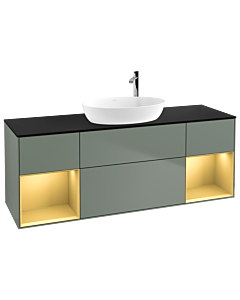 Villeroy und Boch Finion Waschtischunterschrank G982HFGM 160cm, Abdeckplatte black matt, Emotion, Regale Gold matt lacquer, Olive Matt Lacquer