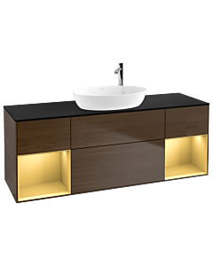 Villeroy und Boch Finion Villeroy und Boch G982HFGN 160cm, plaque de finition noir mat, Emotion, étagères laqué or mat, placage noyer