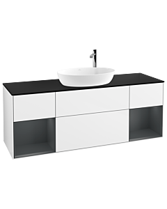 Villeroy und Boch Finion Villeroy und Boch Finion G982HGGF 160cm, cover plate black matt, Emotion, shelves Midnight matt lacquer, Glossy white lacquer