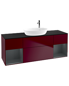 Villeroy und Boch Finion Villeroy und Boch G982HGHB 160cm, plaque de recouvrement noire mate, Emotion, étagères laqué mat Midnight, Peony Matt