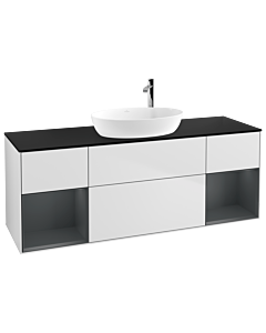 Villeroy und Boch Finion Waschtischunterschrank G982HGMT 160cm, Abdeckplatte black matt, Emotion, Regale Midnight matt lacquer, White matt lacquer