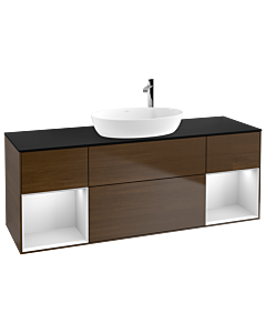 Villeroy und Boch Finion Villeroy und Boch G982MTGN 160cm, plaque de finition noire mate, Emotion, étagères laquées blanc mat, placage noyer