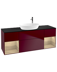 Villeroy und Boch Finion Waschtischunterschrank G982PCHB 160cm, Abdeckplatte black matt, Emotion, Regale Oak Veneer, Peony Matt