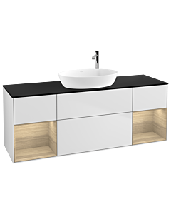 Villeroy und Boch Finion Villeroy und Boch G982PCMT 160cm, plaque de recouvrement noir mat, Emotion, étagères Oak Veneer , laqué blanc mat