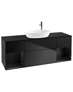 Villeroy und Boch Finion Villeroy und Boch G982PDPD 160cm, plaque de recouvrement noir mat, Emotion, étagères Laque noire mate, Laque noire mate