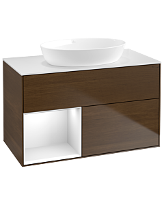 Villeroy und Boch Finion Villeroy und Boch Finion GA11GFGN 100cm, cover plate white matt, Emotion, shelves Glossy white lacquer, walnut veneer