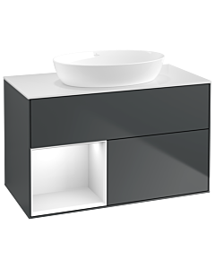 Villeroy und Boch Finion Villeroy und Boch GA11GFHG 100cm, plaque de recouvrement blanc mat, Emotion, étagères Laque blanche brillante, Midnight Blue Matt Lacquer