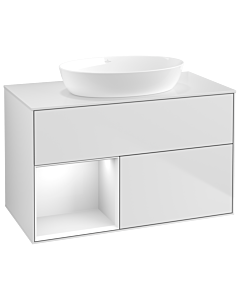 Villeroy und Boch Finion Waschtischunterschrank GA11GFMT 100cm, Abdeckplatte white matt, Emotion, Regale Glossy white lacquer, White matt lacquer