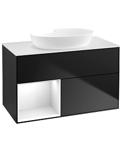 Villeroy und Boch Finion Villeroy und Boch Finion GA11GFPD 100cm, cover plate white matt, Emotion, shelves Glossy white lacquer, Black matt lacquer