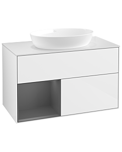 Villeroy und Boch Finion Villeroy und Boch GA11GKGF 100cm, plaque de recouvrement blanc mat, Emotion, étagères laqué anthracite mat, laqué blanc brillant