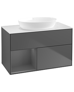 Villeroy und Boch Finion Waschtischunterschrank GA11GKGK 100cm, Abdeckplatte white matt, Emotion, Regale Anthracite matt lacquer, Anthracite matt