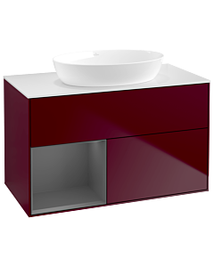 Villeroy und Boch Finion Waschtischunterschrank GA11GKHB 100cm, Abdeckplatte white matt, Emotion, Regale Anthracite matt lacquer, Peony Matt