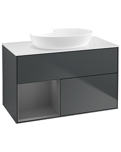 Villeroy und Boch Finion Villeroy und Boch GA11GKHG 100cm, plaque de recouvrement blanc mat, Emotion, étagères laqué anthracite mat, Midnight Blue Matt Lacquer