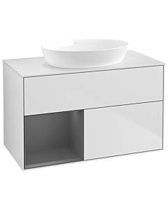 Villeroy und Boch Finion Villeroy und Boch GA11GKMT 100cm, plaque de recouvrement blanc mat, Emotion, étagères laqué anthracite mat, laqué blanc mat