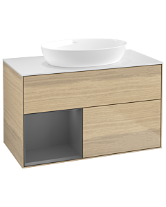Villeroy und Boch Finion Villeroy und Boch Finion GA11GKPC 100cm, cover plate white matt, Emotion, shelves anthracite matt lacquer, Oak Veneer