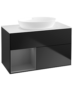 Villeroy und Boch Finion Waschtischunterschrank GA11GKPD 100cm, Abdeckplatte white matt, Emotion, Regale Anthracite matt lacquer, Black matt lacquer