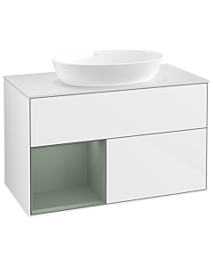 Villeroy und Boch Finion Villeroy und Boch Finion GA11GMGF 100cm, cover plate white matt, Emotion, shelves olive matt lacquer, glossy white lacquer