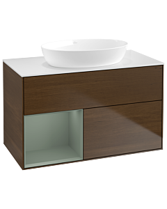 Villeroy und Boch Finion Villeroy und Boch Finion GA11GMGN 100cm, cover plate white matt, Emotion, shelves olive matt lacquer, walnut veneer