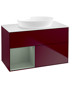 Villeroy und Boch Finion Waschtischunterschrank GA11GMHB 100cm, Abdeckplatte white matt, Emotion, Regale Olive matt lacquer, Peony Matt