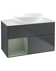 Villeroy und Boch Finion Villeroy und Boch GA11GMHG 100cm, plaque de recouvrement blanc mat, Emotion, étagères laqué olive mat, Midnight Blue Matt Lacquer