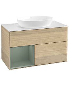 Villeroy und Boch Finion Villeroy und Boch Finion GA11GMPC 100cm, cover plate white matt, Emotion, shelves olive matt lacquer, Oak Veneer