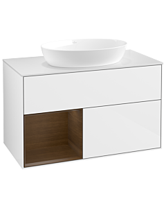 Villeroy und Boch Finion Villeroy und Boch Finion GA11GNGF 100cm, cover plate white matt, Emotion, shelves Walnut Veneer , glossy white lacquer