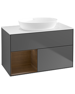 Villeroy und Boch Finion Waschtischunterschrank GA11GNGK 100cm, Abdeckplatte white matt, Emotion, Regale Walnut Veneer, Anthracite matt