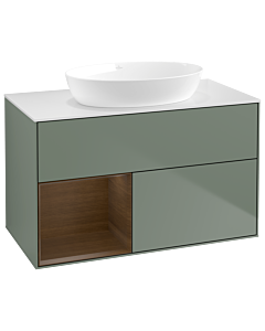 Villeroy und Boch Finion Villeroy und Boch GA11GNGM 100cm, plaque de recouvrement blanc mat, emotion, étagères Walnut Veneer , Olive Matt Lacquer