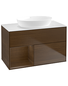 Villeroy und Boch Finion Waschtischunterschrank GA11GNGN 100cm, Abdeckplatte white matt, Emotion, Regale Walnut Veneer, Walnut veneer
