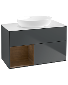 Villeroy und Boch Finion Villeroy und Boch GA11GNHG 100cm, plaque de recouvrement blanc mat, Emotion, étagères Walnut Veneer , Midnight Blue Matt Lacquer