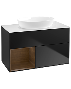 Villeroy und Boch Finion Villeroy und Boch Finion GA11GNPD 100cm, cover plate white matt, Emotion, shelves Walnut Veneer , black matt lacquer