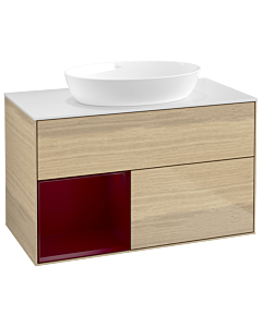 Villeroy und Boch Finion Waschtischunterschrank GA11HBPC 100cm, Abdeckplatte white matt, Emotion, Regale Peony matt lacquer, Oak Veneer